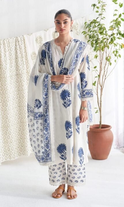 🦋 Đěsigner Kalamkari Cotton Top Pent & Dupatta Set*👗